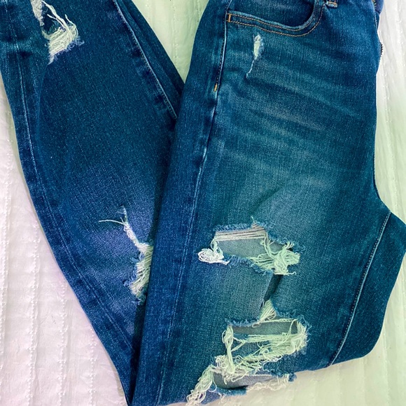 Blue American Eagle Outfitters Distressed Jeans Size 00 XS Curvy Hi-Rise Jegging - Picture 1 of 10